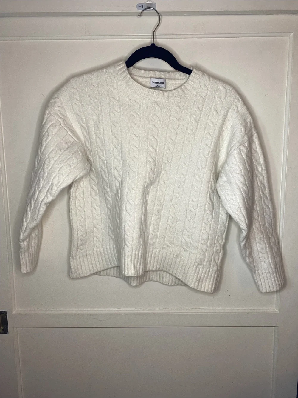 Aritzia Sunday Best Ivory Cable Knit Crewneck Sweater